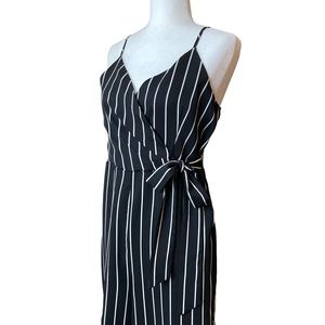 Revamped Women's black and white striped spaghetti strap jumpsuit, Sz S